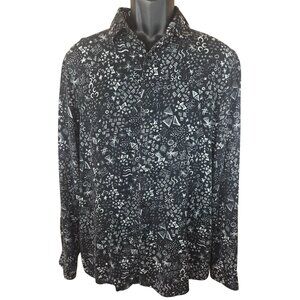Zara Man Black Button-Up Shirt Large Geometric Print Regular Fit(40" Chest)